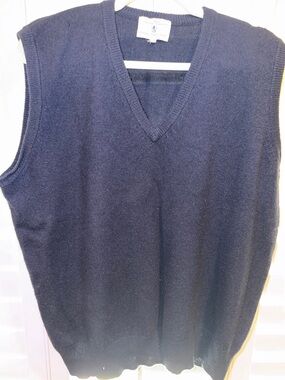 English Sports Shop Navy V-Neck cashmere Sweater Vest - Classic